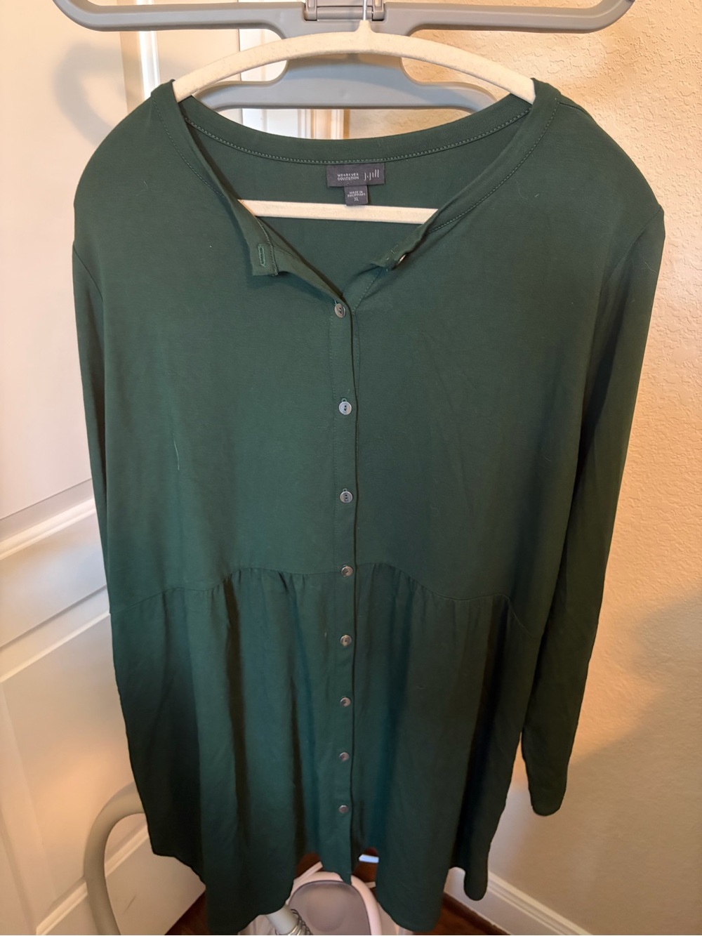 J. Jill Dark Green Button-Front Tunic Dress
